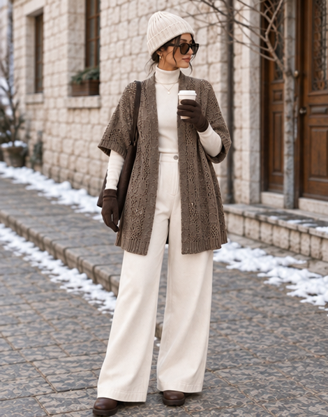 Trikona Siena Vizon Ajurlu Oversize Triko Hırka