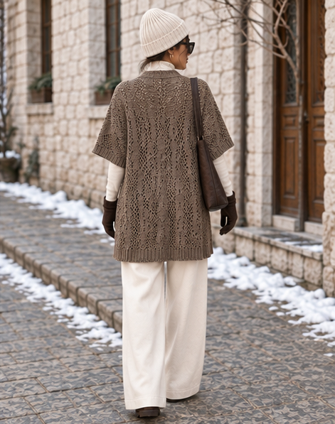 Trikona Siena Vizon Ajurlu Oversize Triko Hırka