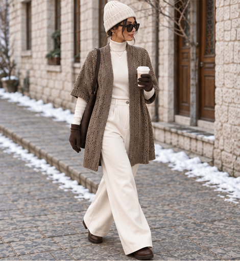 Trikona Siena Vizon Ajurlu Oversize Triko Hırka