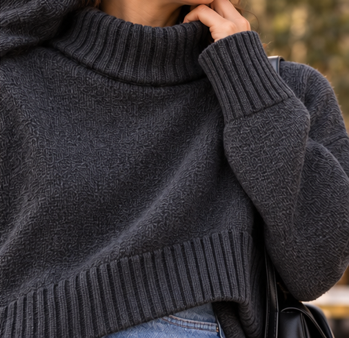 Trikona Noir Antrasit Oversize Balıkçı Yaka Triko Kazak