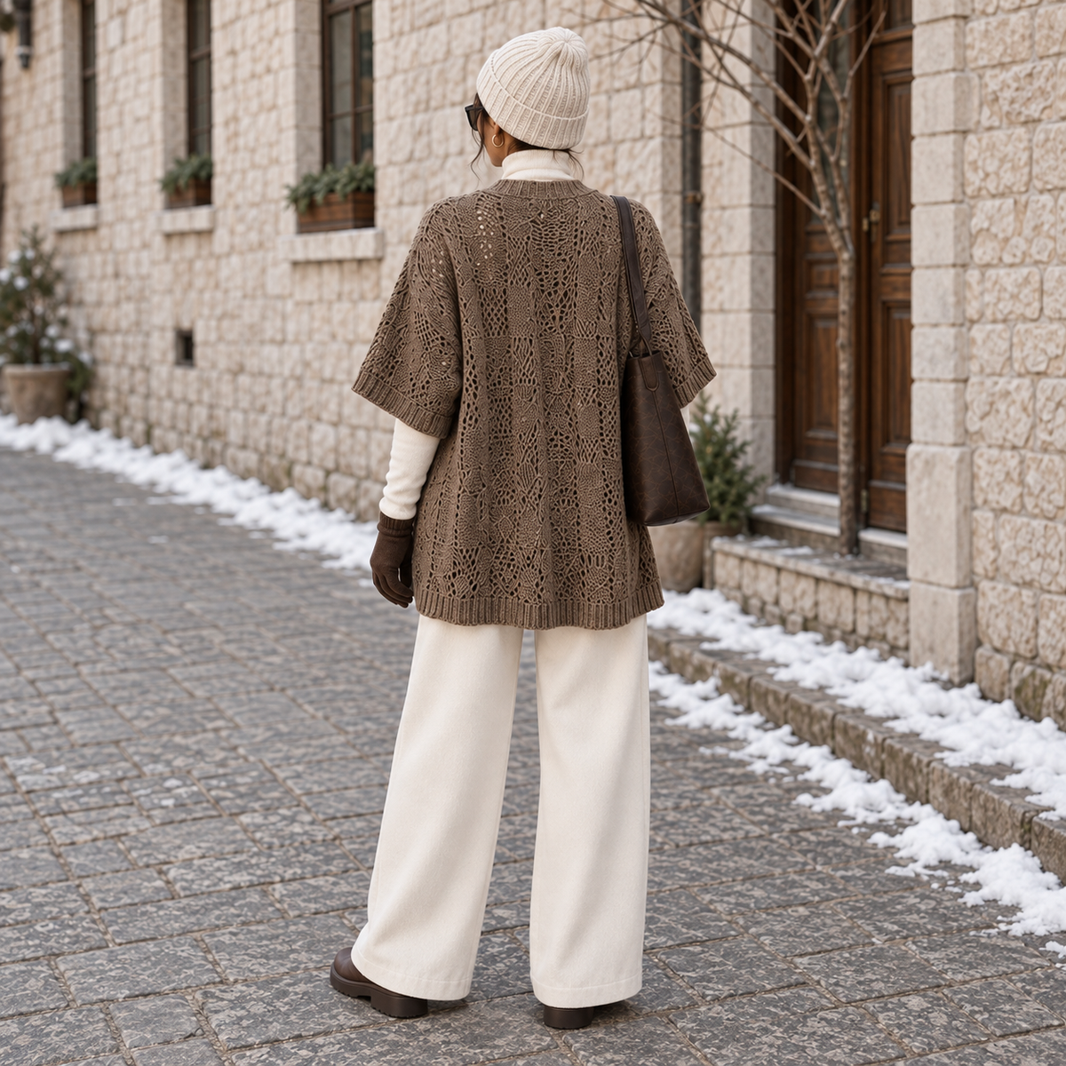 Trikona Siena Vizon Ajurlu Oversize Triko Hırka
