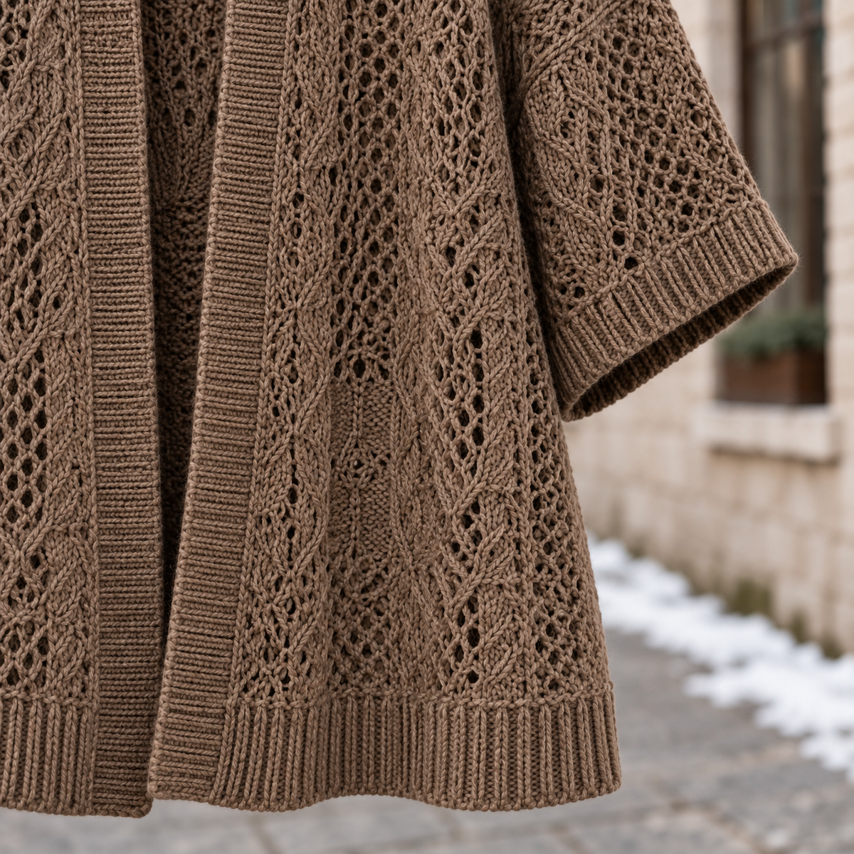 Trikona Siena Vizon Ajurlu Oversize Triko Hırka