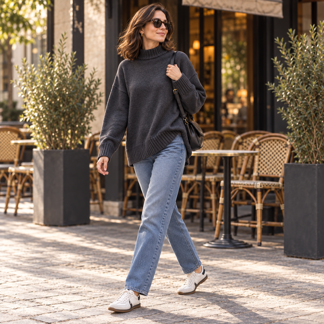 Trikona Noir Antrasit Oversize Balıkçı Yaka Triko Kazak